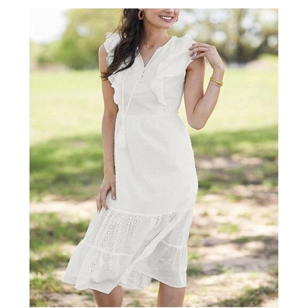 Matilda Jane Womens Dress Medium Eyelet Prairie Cottagecore Joanna Gaines Midi